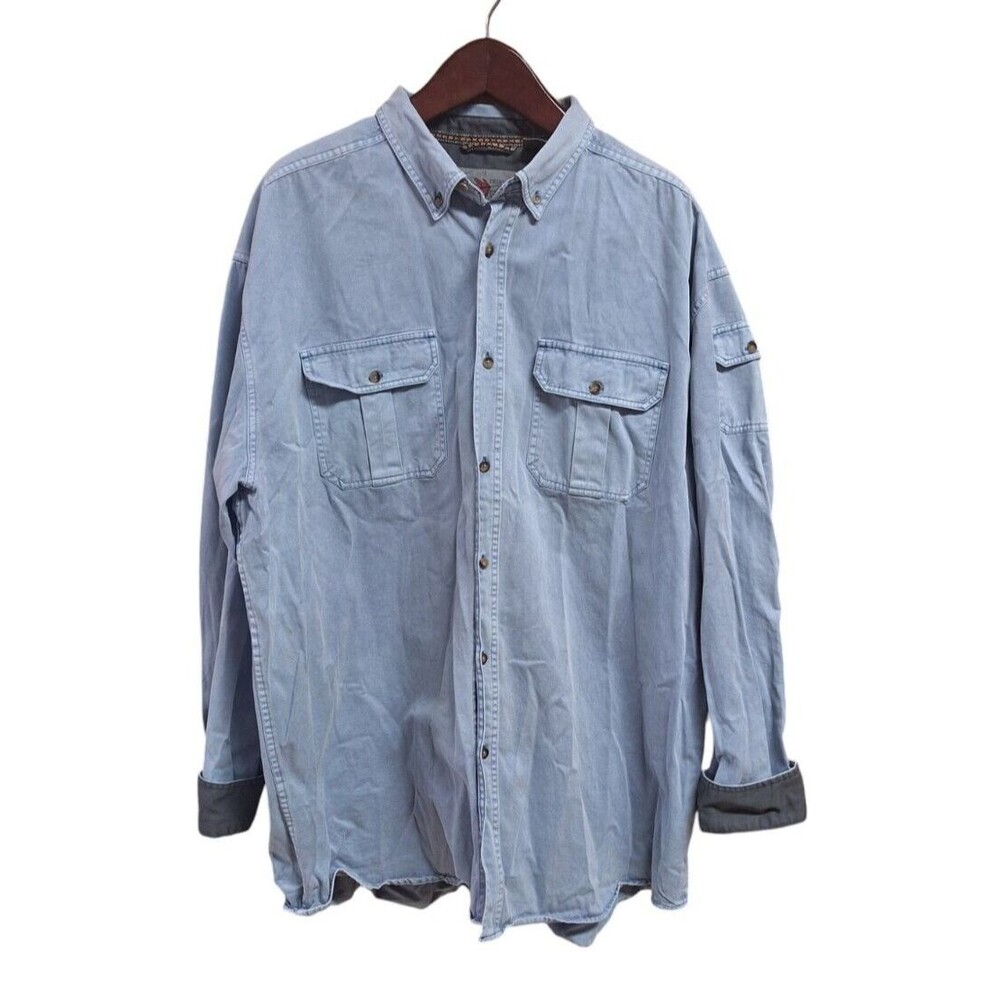 Field N Forest Blue Denim Shirt Button Down w/Pockets Cotton 3XL Work Hike Fall